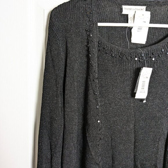 Draper's & Damon's Women's Beaded Sweater Set Petite M, NWT, Black Tank Cardigan - Picture 5 of 16